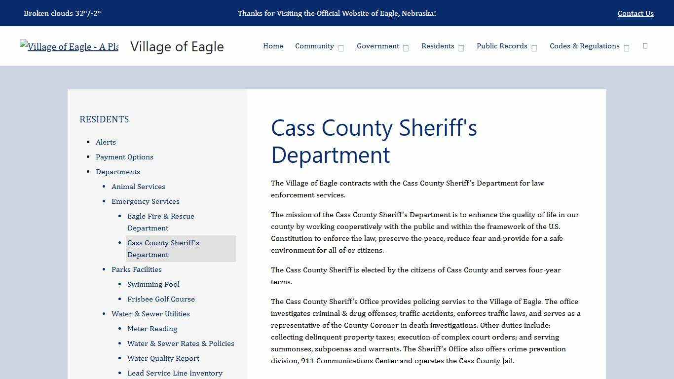 Cass County Sheriff's Department Village of Eagle