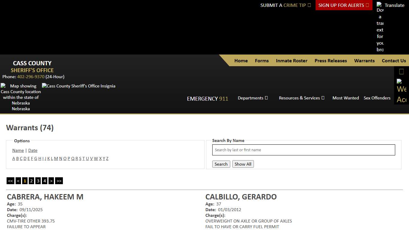 Warrants - Alpha C - Cass County NE Sheriff's Office